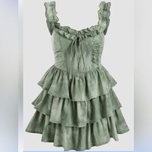 Cider Vineyard Strolls Green Corset Mini Dress